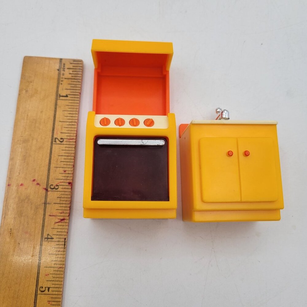 Fisher Price Dollhouse #274 Furniture Lot Vintage 1977 Piano Fireplace Kitchen - Picture 5 of 16
